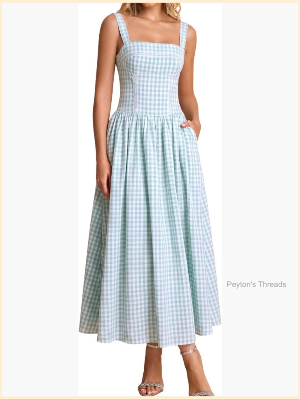 Flowy Square Neck Sleeveless Midi Dress with Pockets Wedding Guest - Picture 1 of 7
